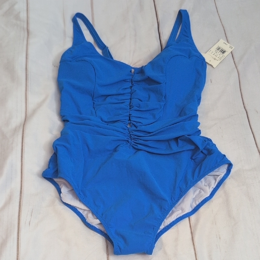 Gottex Royal Blue Ruched Cutout One Piece Swimsuit Womens 10 NWT